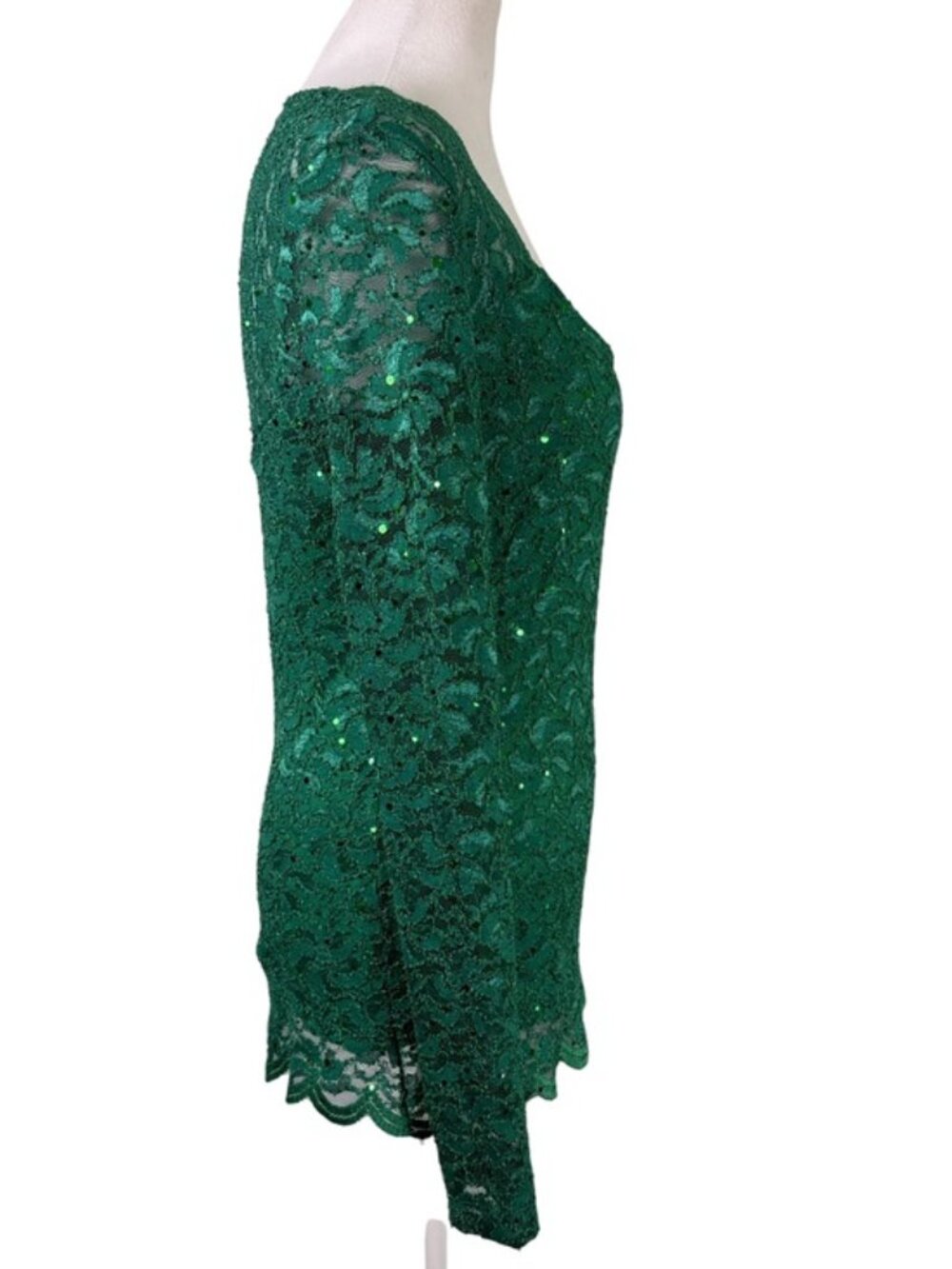 Boston Proper M Emerald Green Lace Sequin Open Back Holiday Top - Picture 6 of 10